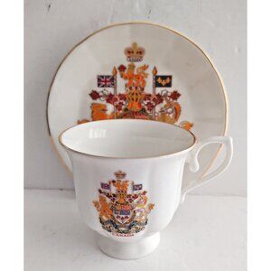 Banawee Bone China Gold Rim Cup & Saucer "Canadian Coat of Arms"